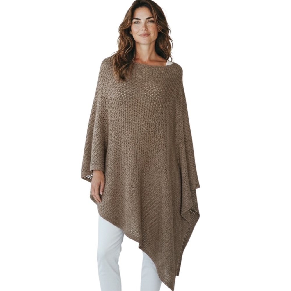 J. Jill Taupe Knit Asymmetrical Poncho